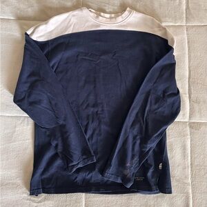 Men's Navy and White Long Sleeve Shirt
